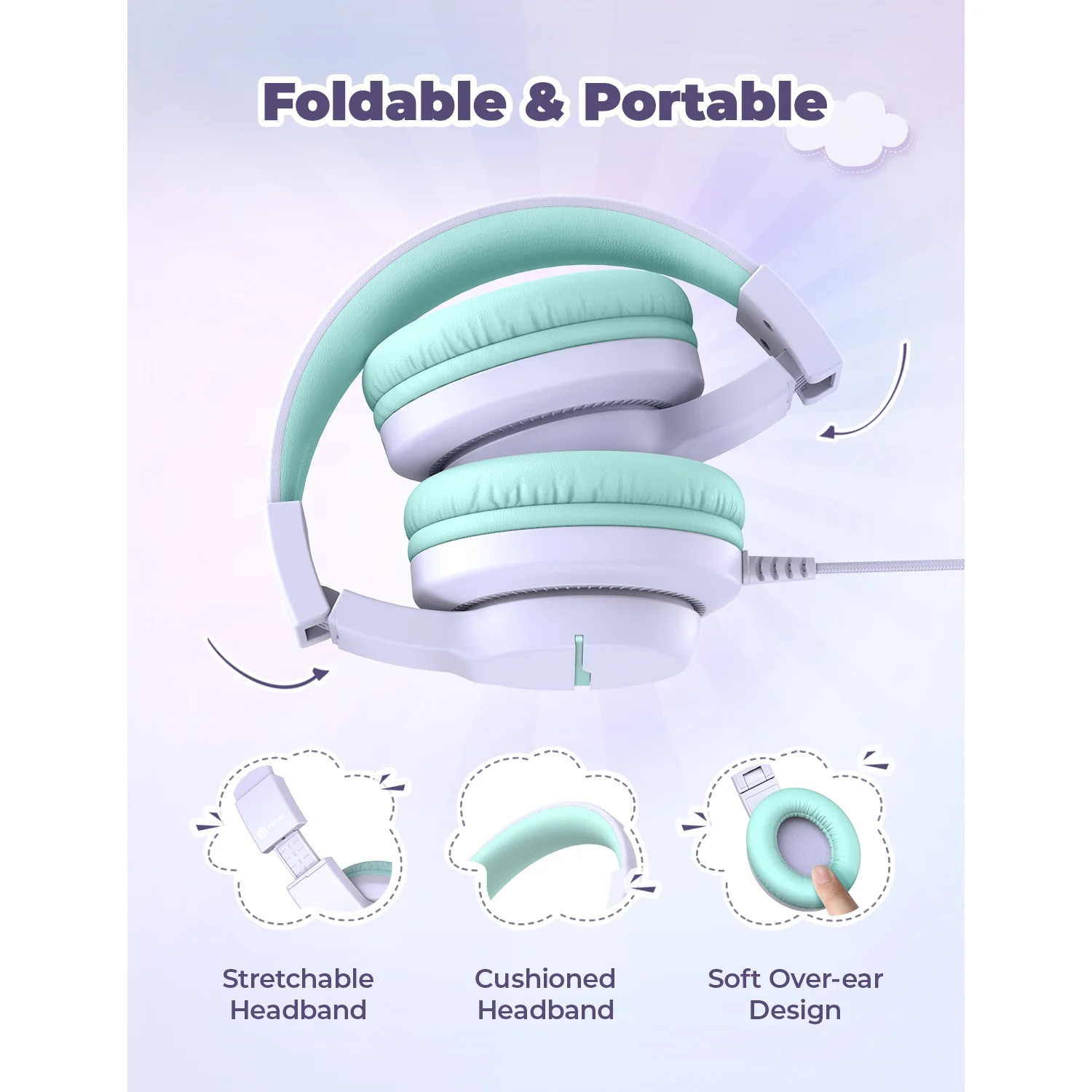 BTH12 Headphone Kids LED Kopfhörer 3.5mm Klinke Over-Ear 74/85dB Lautstärkeeinstellungen (C01-1702N-23) - Violett / Türkis