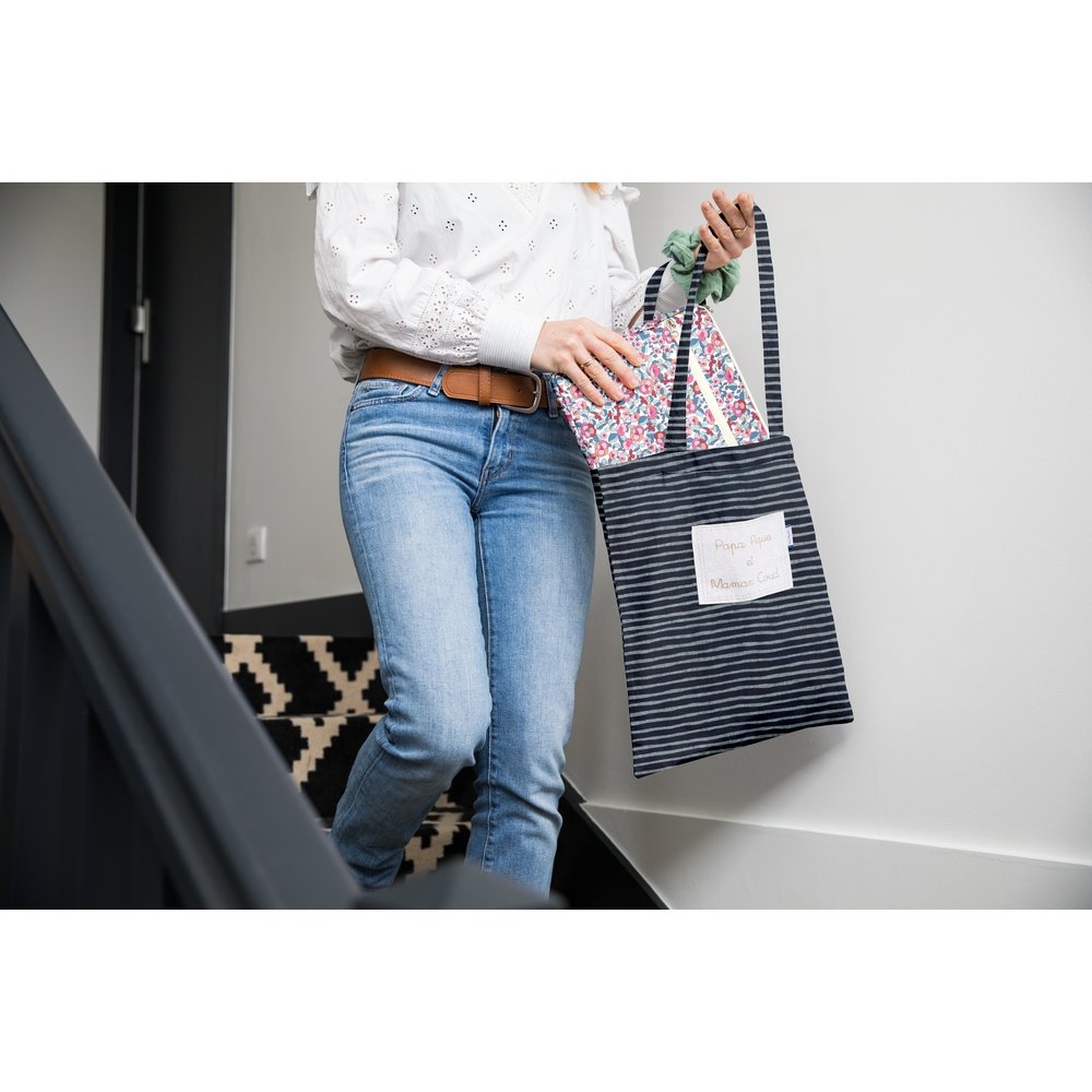 Sac Tote Bag Rayé Argent Marine