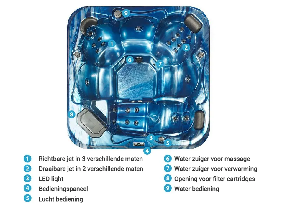 Buiten hottub met LED TULAROSA Blauw