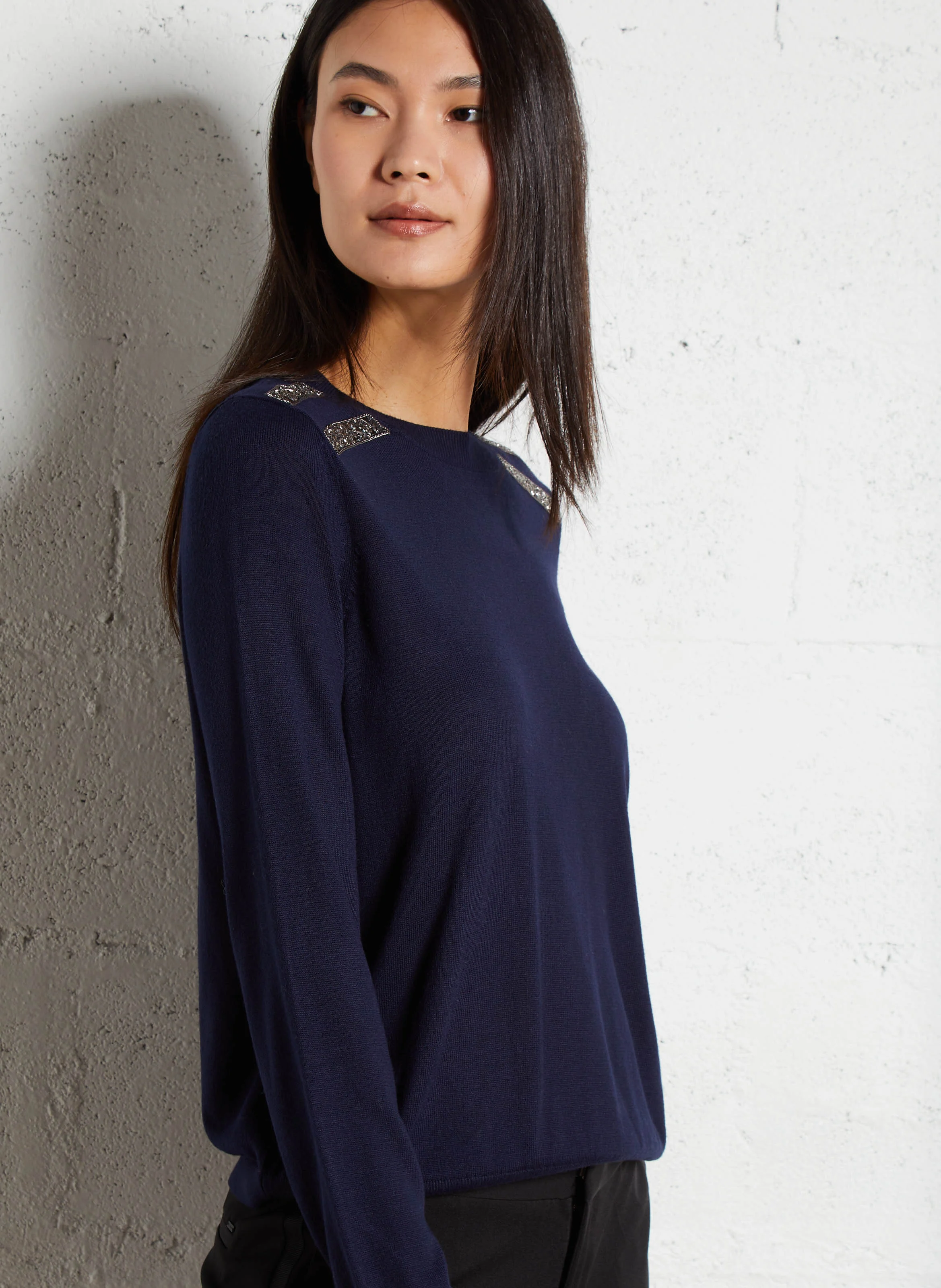 Pull droit en maille | Bleu