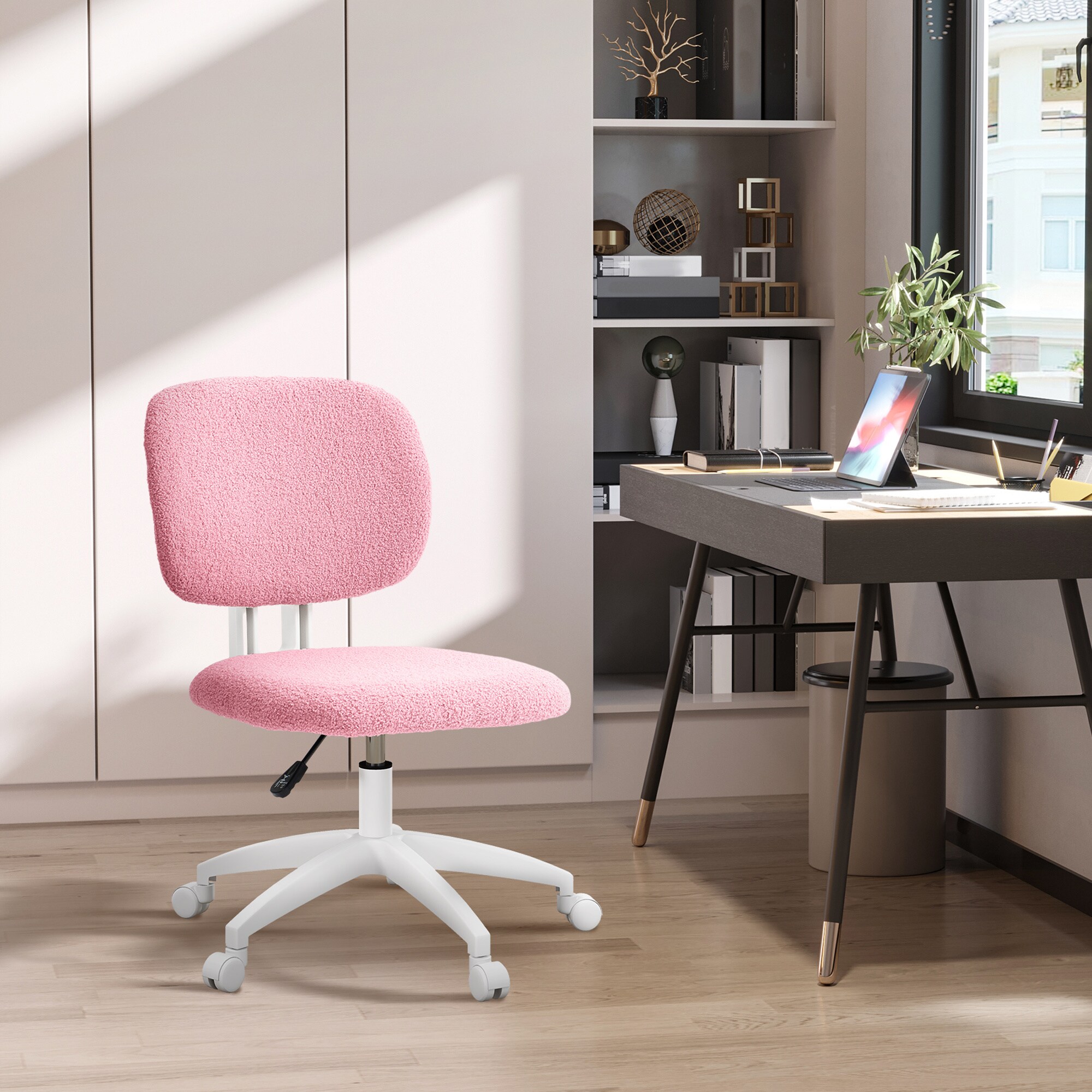 Vinsetto Bürostuhl mit Plüschbezug rosa 48L x 53B x 80-90H cm