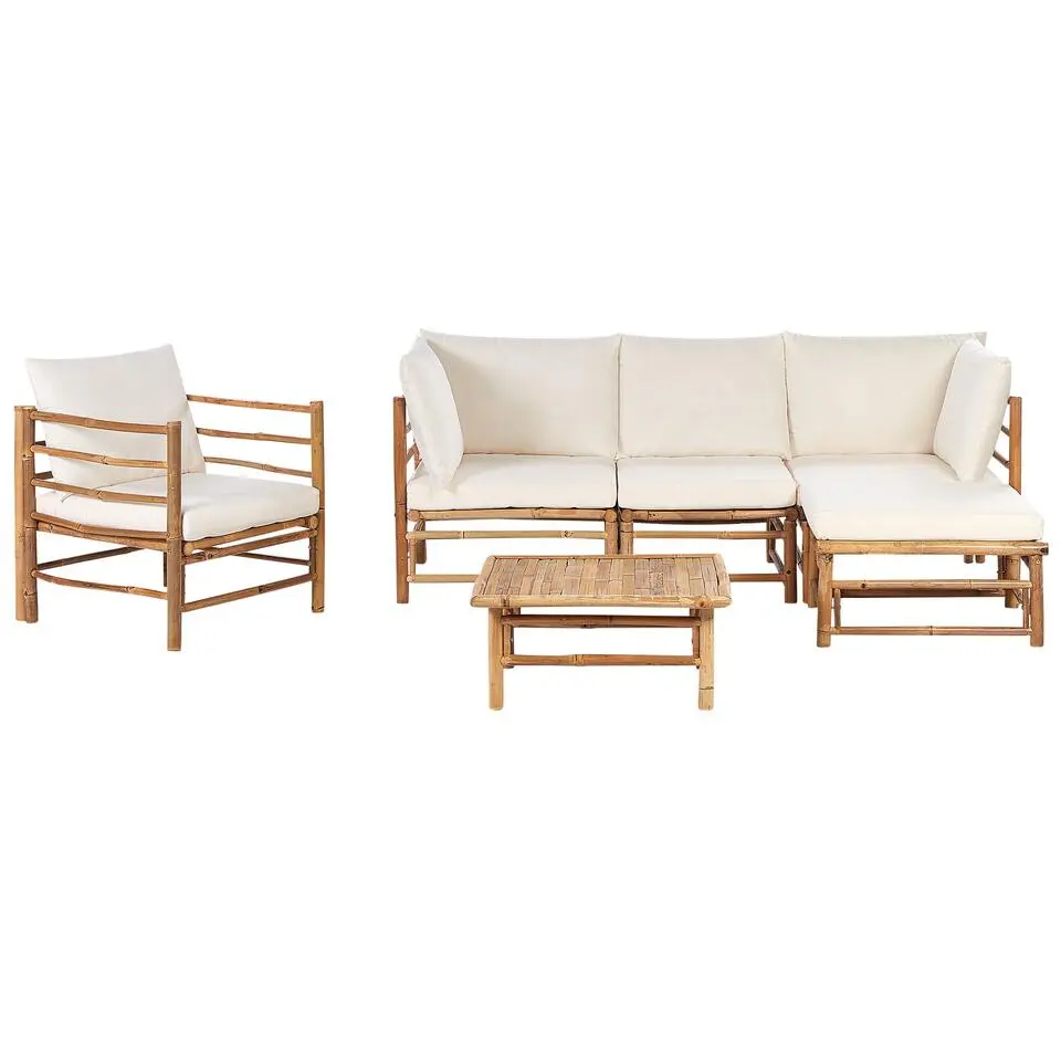 CERRETO - Loungeset 5-zits met fauteuil - Wit - Bamboehout