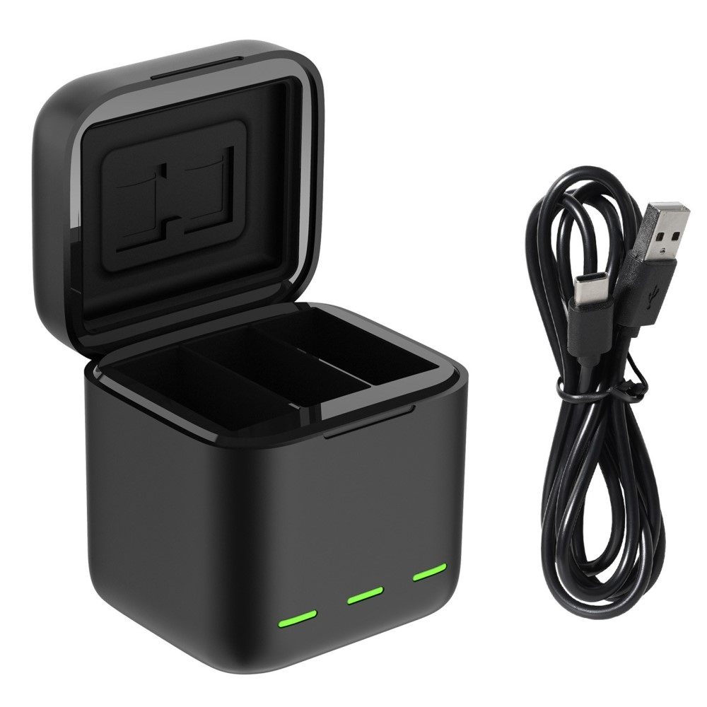 GoPro Hero 9 3-fach USB Akku Box Ladegerät   Micro SD Kartenfach - Schwarz