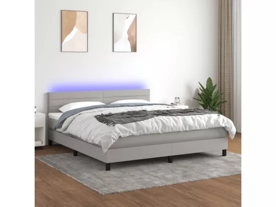 Sommier tapissier et matelas et LED Gris clair 180x200 cm Tissu