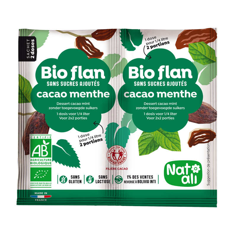 Bio-flan parfum chocolat/menthe sans sucres ajoutés