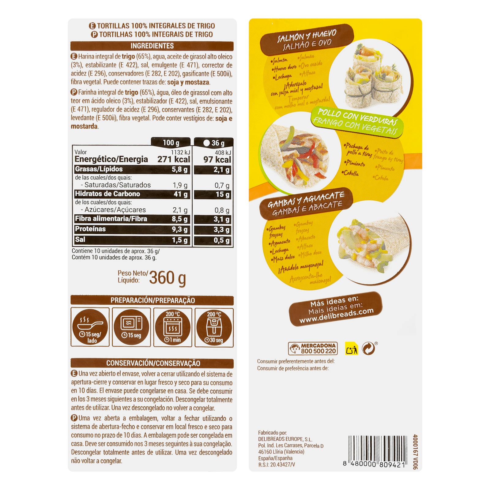 Tortillas de blé entier Hacendado