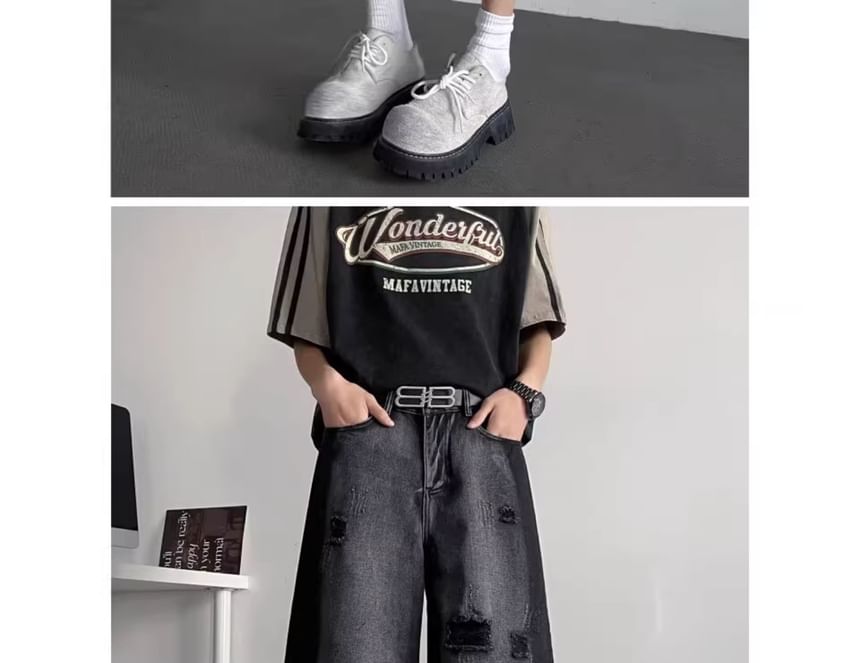 Diphon - Mid Rise Washed Distressed Denim Shorts