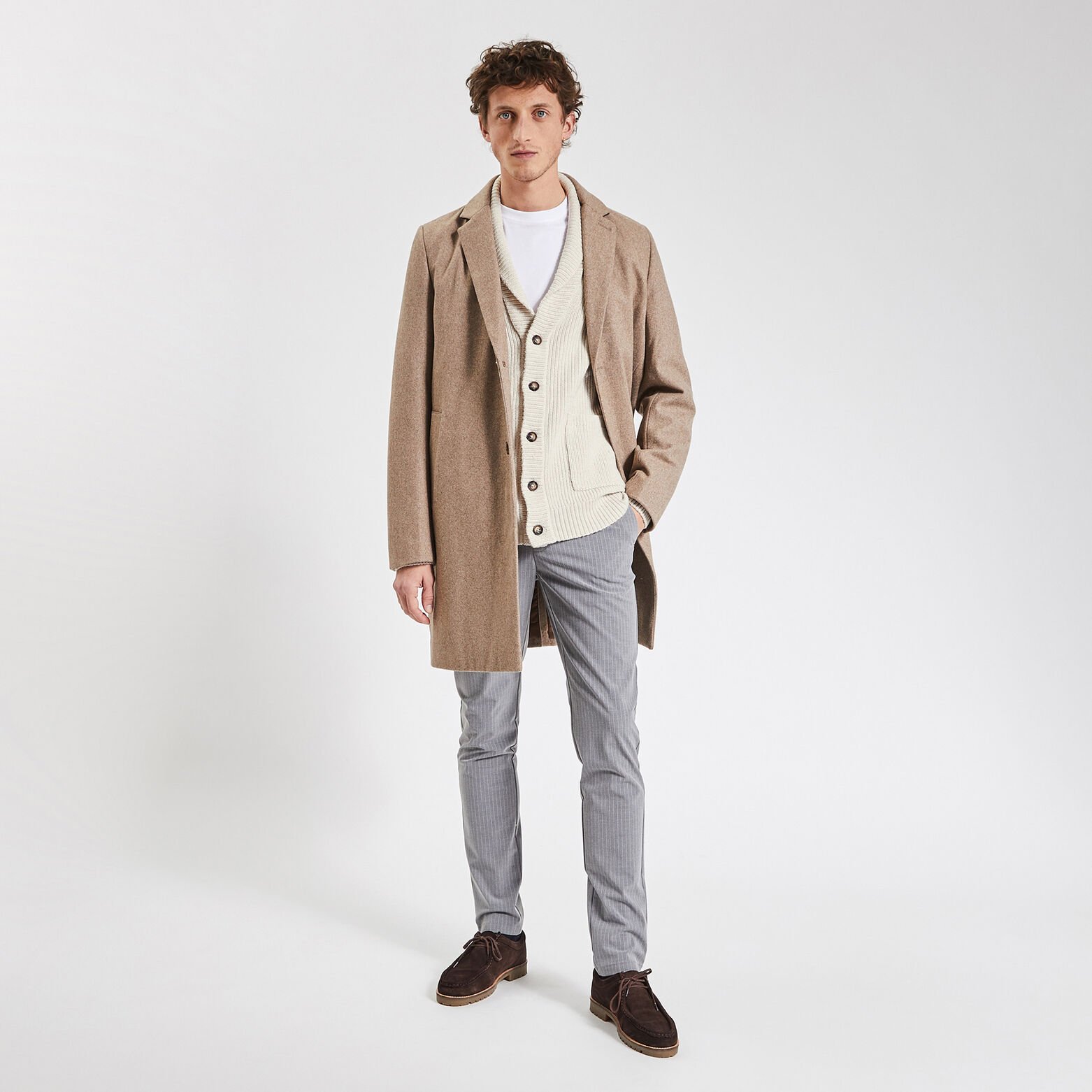 Gilet à col châle boutonné Ecru