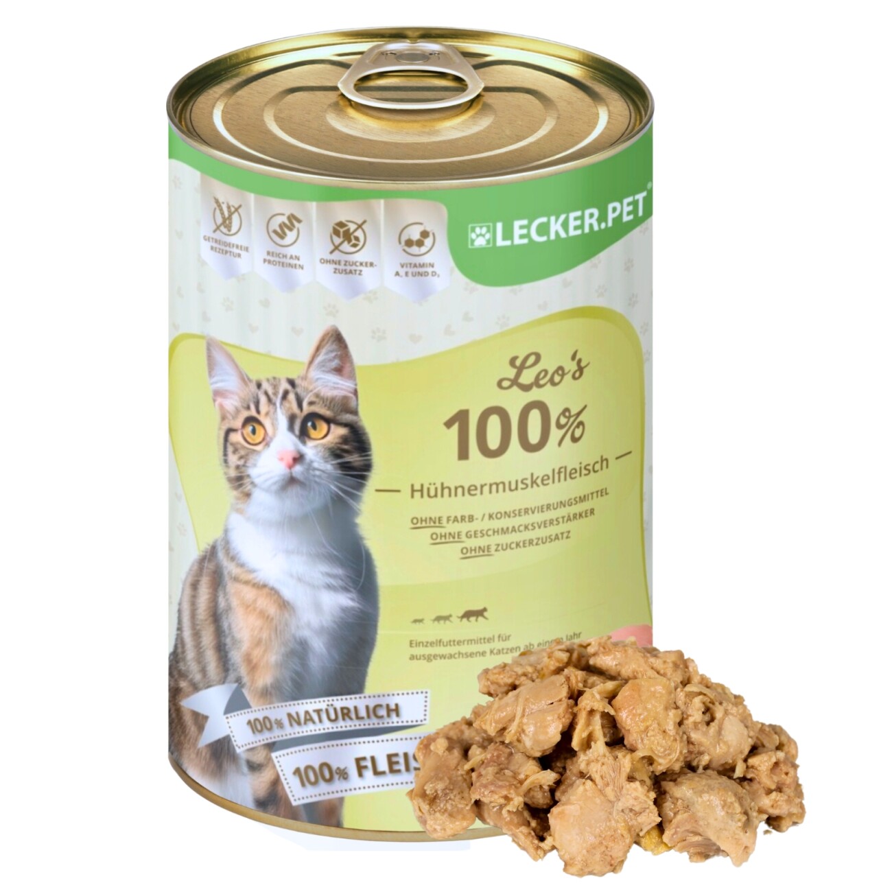 Lyra Pet Lecker.Pet Leo's 100 % Hühnermuskelfleisch Katzenfutter Nassfutter 6x400 g