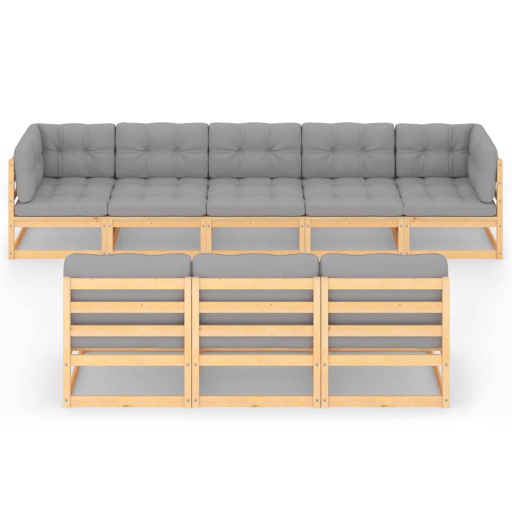 Salon de jardin meuble d'extérieur ensemble de mobilier 8 pièces avec coussins bois de pin massif