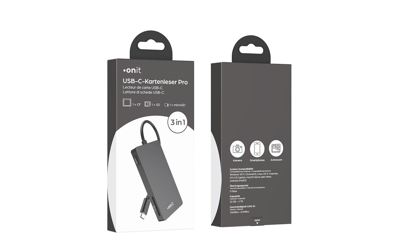 Card Reader Extern Pro USB-C 3-in1Speicherkartenleser mit drei Slots