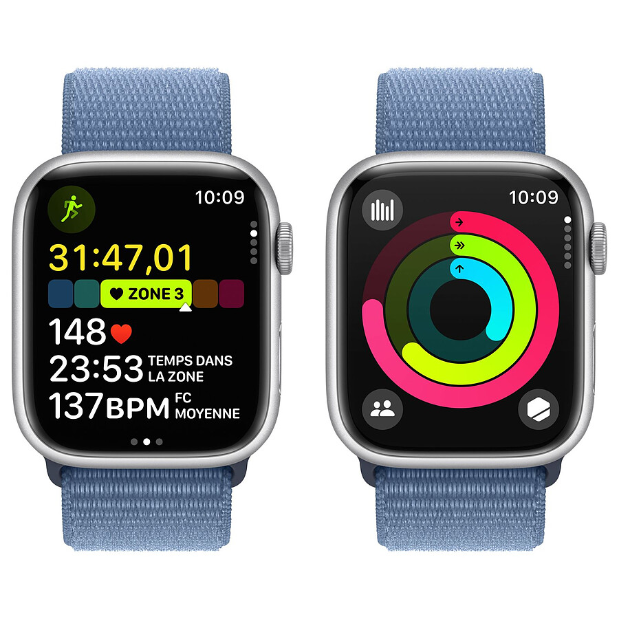 Apple Watch Series 9 GPS + Cellular - Aluminium Argent - Boucle Sport Bleu - 41 mm