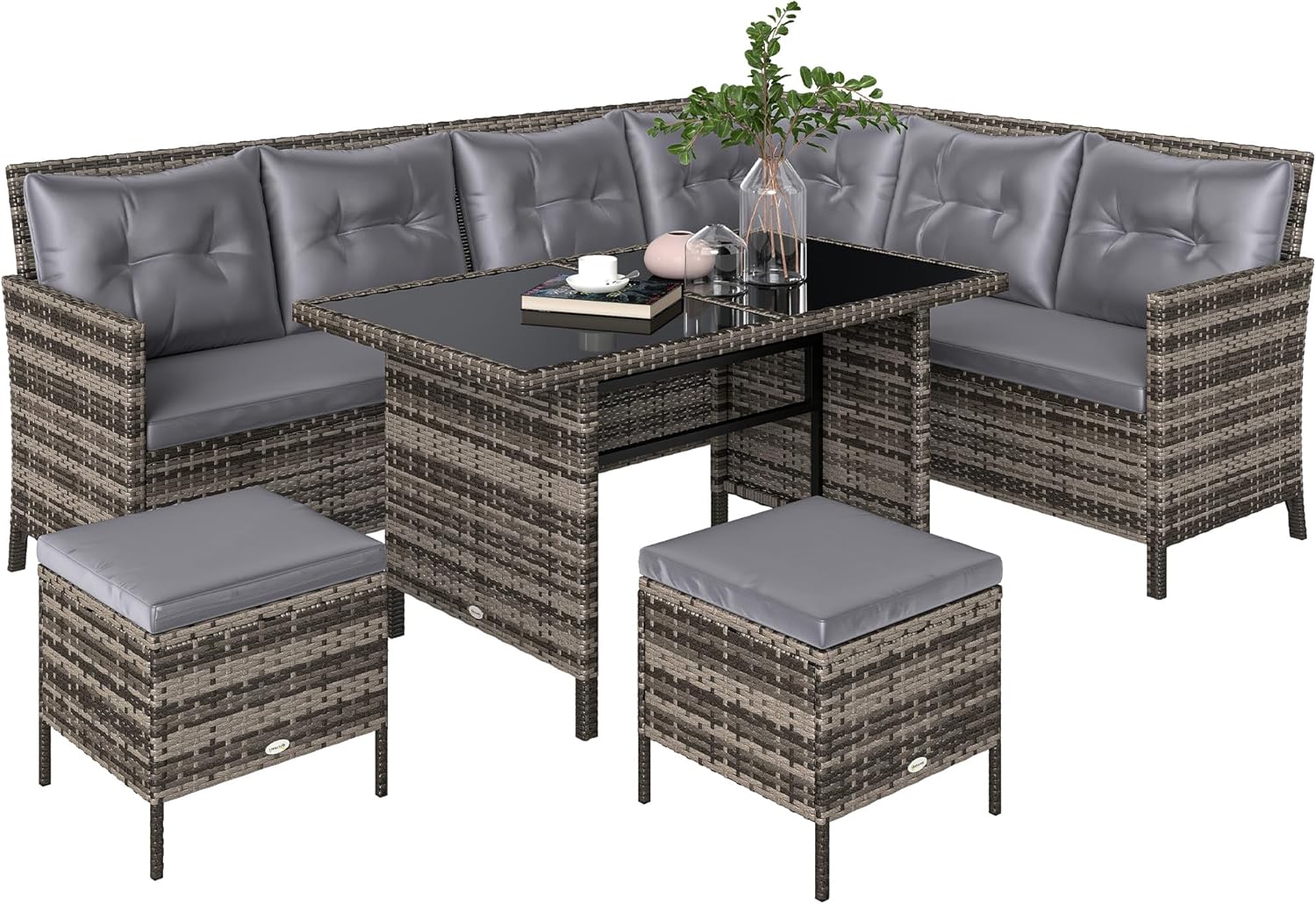 Outsunny 6 TLG. Sitzgarnitur Sitzgruppe Gartenset Sofagarnitur Gartenmöbel Set Lounge, Polyrattan, Grau