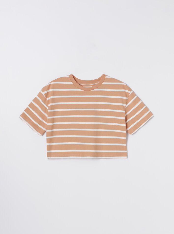 Camiseta cropped de manga curta - Branca/laranja