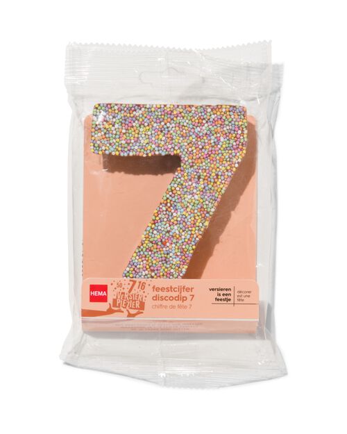 chiffre de fête 7 en chocolat avec perles multicolores