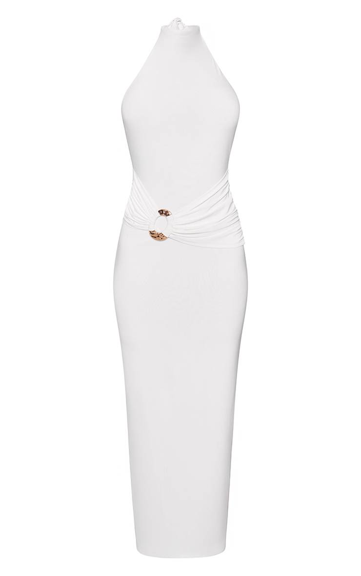 Crème Robe Maxi En Jersey Double Épaisseur À Encolure Bateau Et Détail Cache-cœur