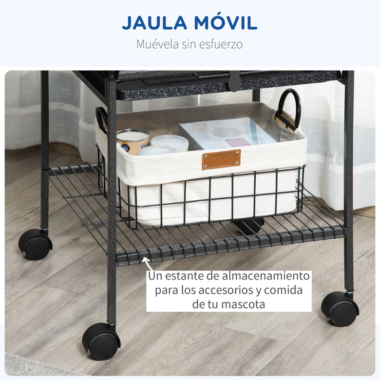 Gaiola para pássaros PawHut preta com suporte e rodas