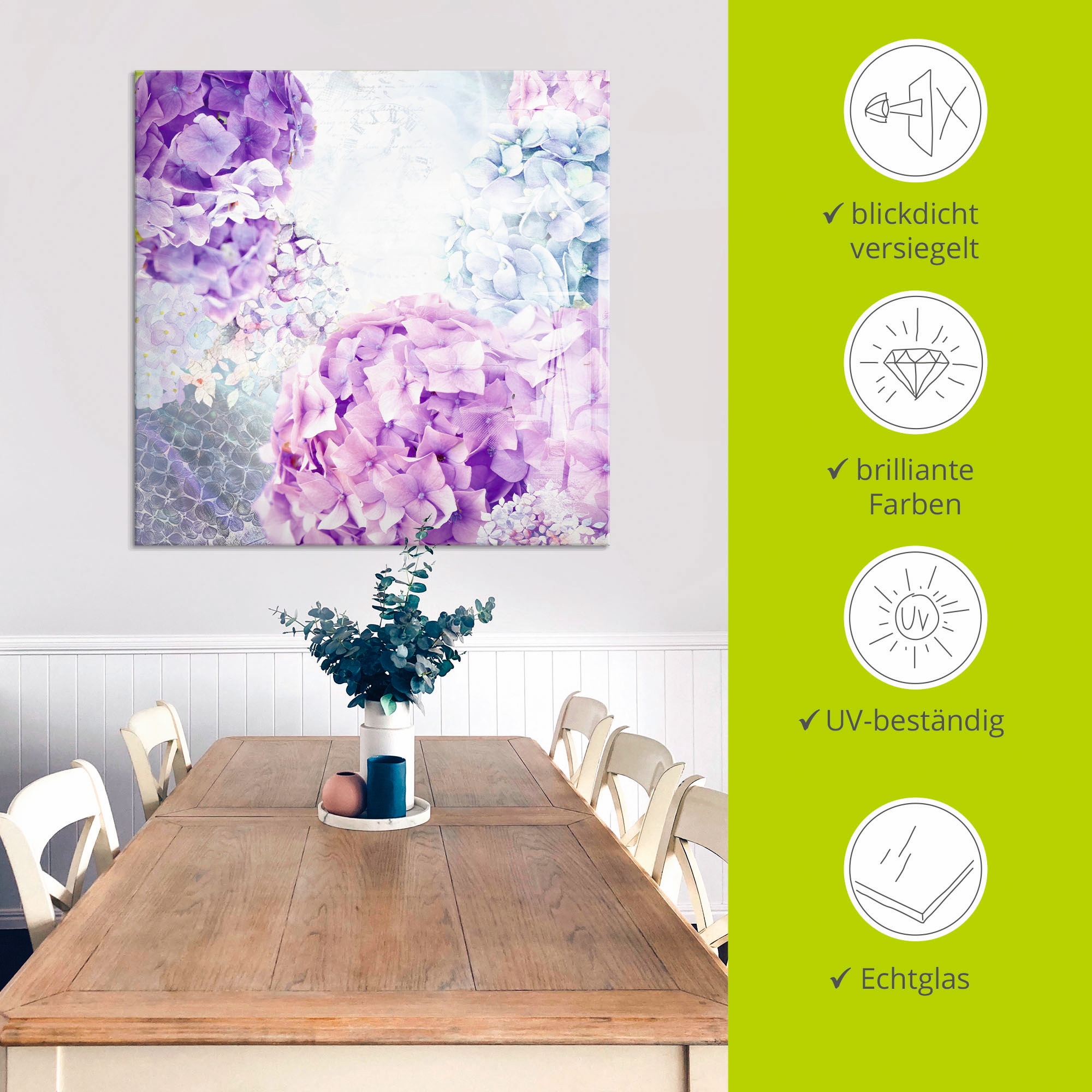 Artland Glasbild »Blau und Pink Hortensie« Blumen 1 Stk. tlg. in verschiedenen Grössen