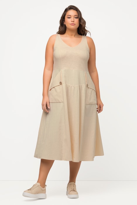 Midikleid, V-Ausschnitt, ärmellos, Biobaumwolle