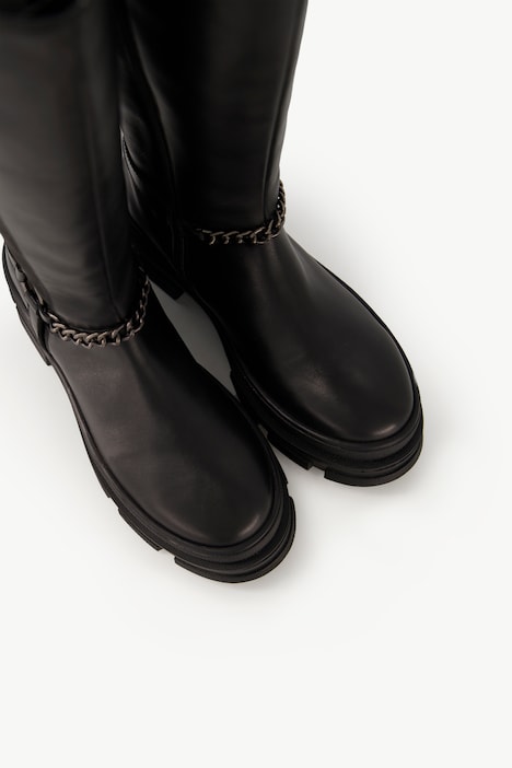 Lederstiefel, XL-Schaft, Kette, Wechselfußbett, Weite H
