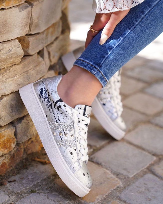Sneakers à Motif Look Cosmique argenté