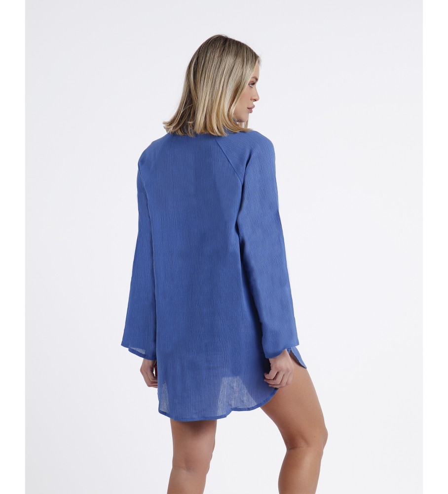 Vestido camisa de praia de manga comprida Admas azul