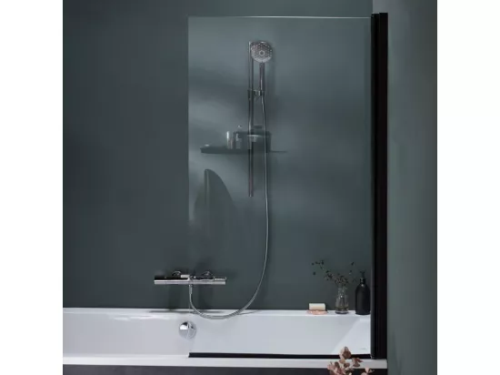 Pack baignoire droite 170 x 75 JACOB DELAFON Elise + pack pommeau et mitigeur bain douche noir mat + pare bain noir mat + vidage