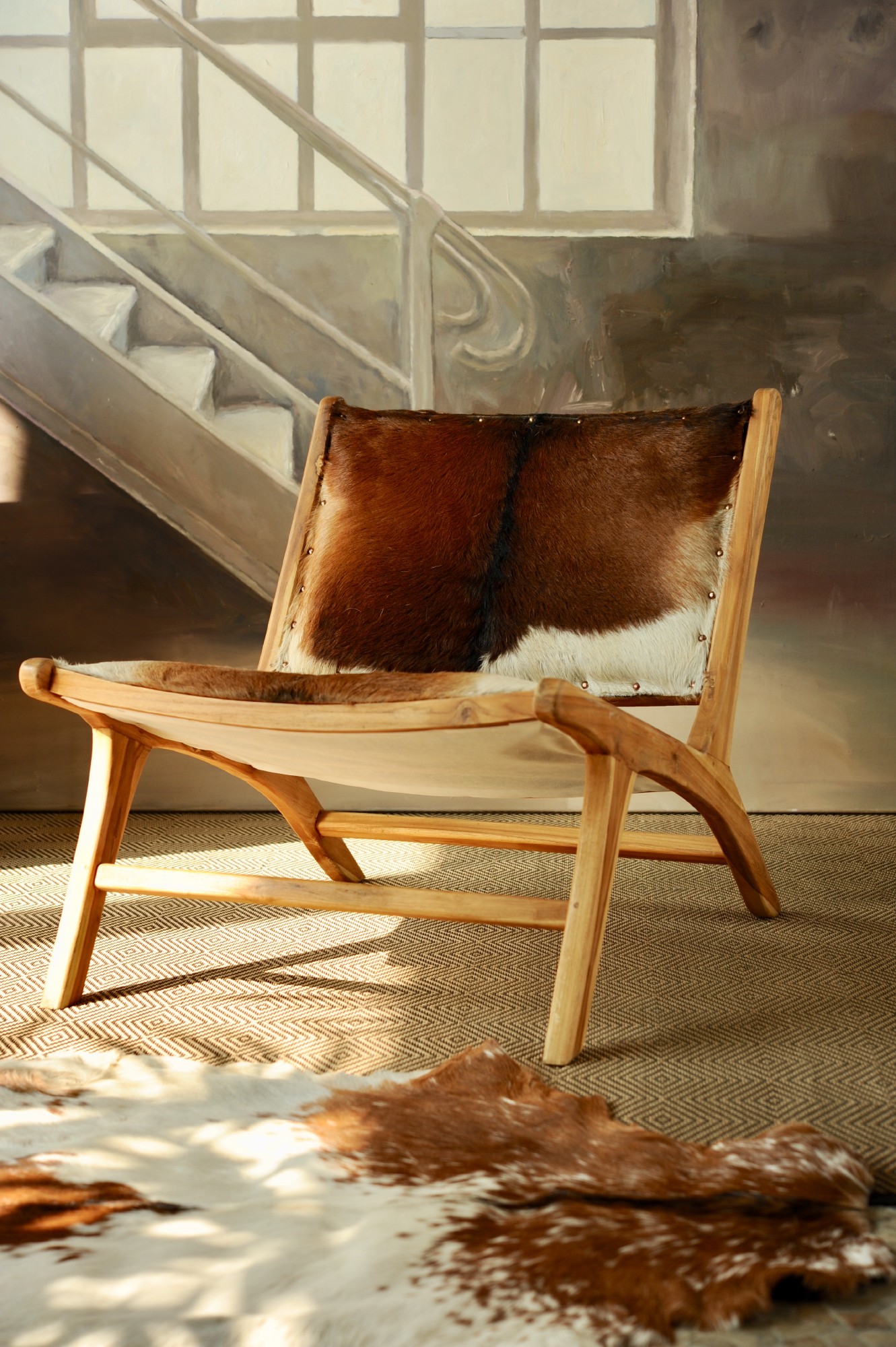 Lounge Stuhl 'Harare', weiß, braun, beige, T 80 cm, B 66 cm, H 69 cm von fischer's lagerhaus