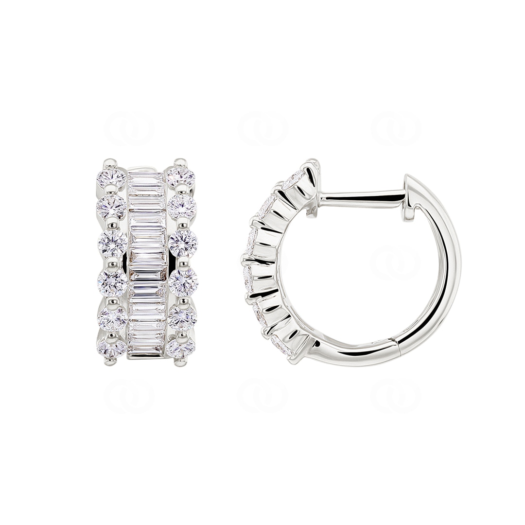 0.91 Karat Baguette & Diamant Kreolen 750/18 K Weissgold