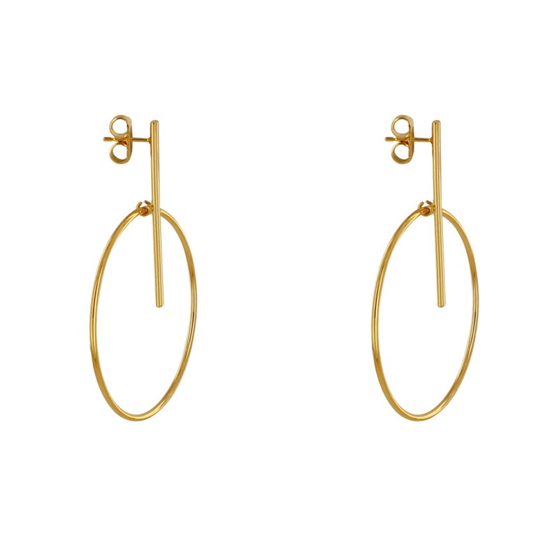 Boucles d'Oreilles Laiton Doré Tige et Anneau
