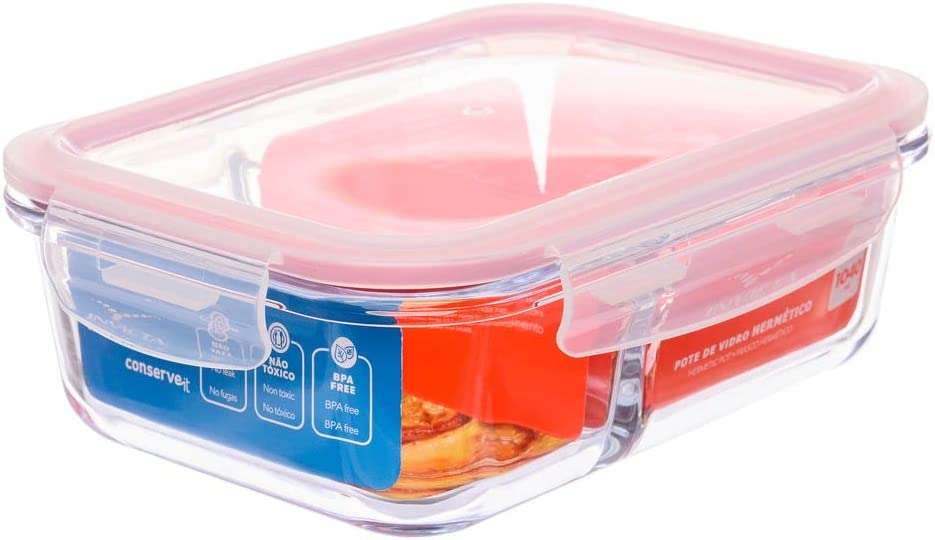 Pote de Vidro Herm&eacute;tico 640ml com Divis&oacute;ria Invicta