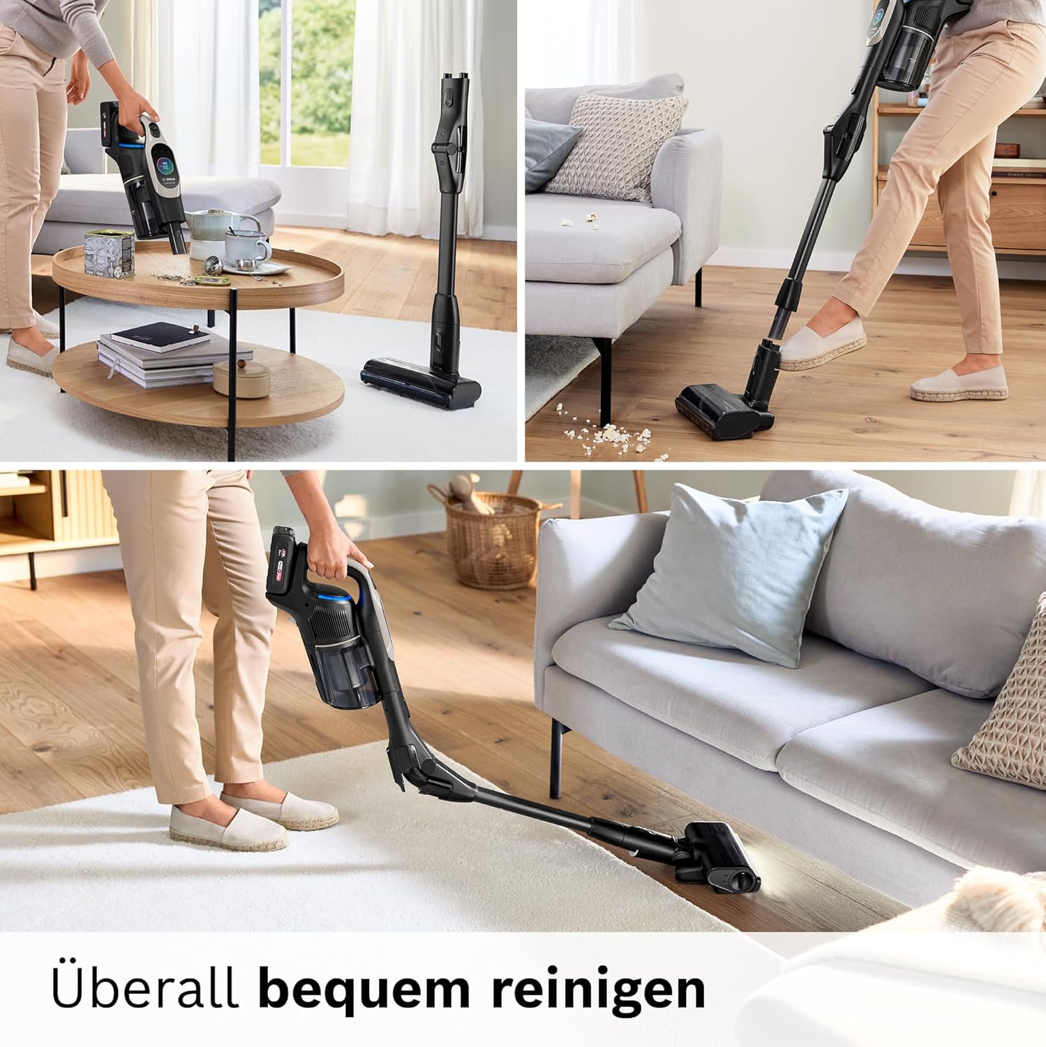 Bosch Akku-Staubsauger Unlimited 10 BKS1051GQC, kabellos, MicroClean Technology, TFT-Display, Staubkomprimierung, HEPA-Filtersystem, 10 J. Motorgarantie, 4 Ah Akku, LED-Licht, Schnellladegerät, grau