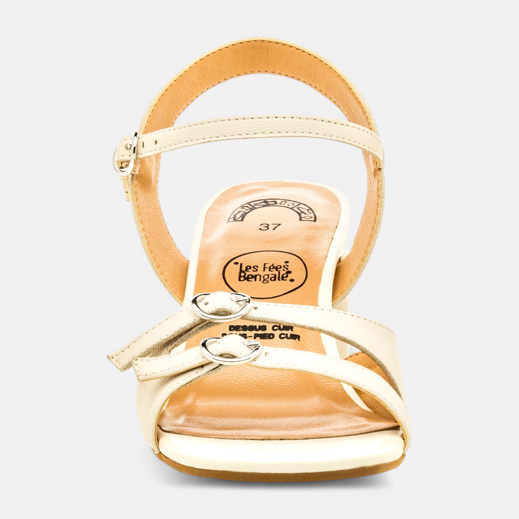 Nu-pieds à talon Femme en cuir beige