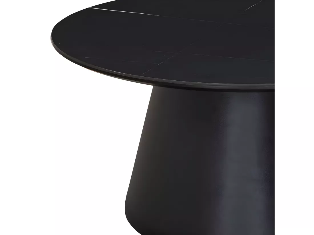 Table basse ronde de diamètre 80 cm en finition imitation marbre noir stratifié - MANDY
