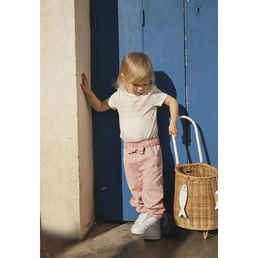 T-shirt manches courtes à message pour bébé fille - Ecru
