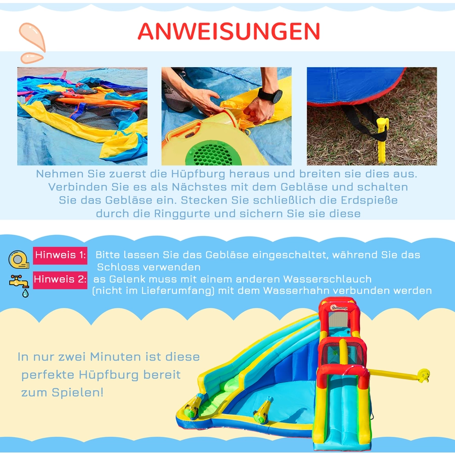 Outsunny Hüpfburg mit Pumpe bunt