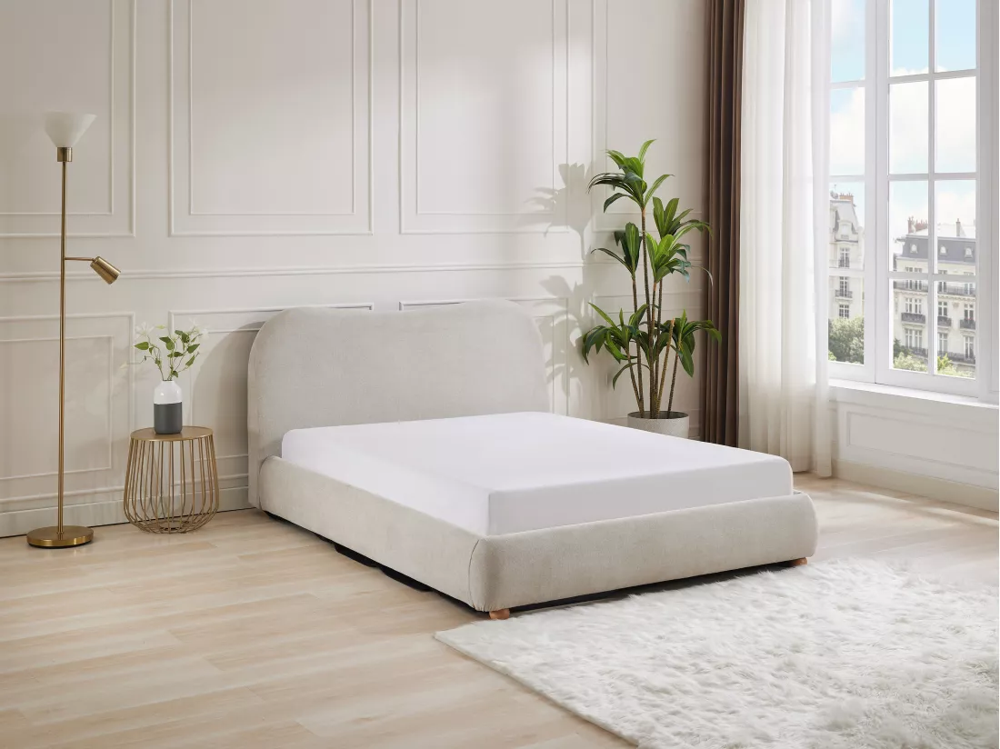 Lit coffre 140 x 190 cm - Tissu - Beige + Matelas - VANARI