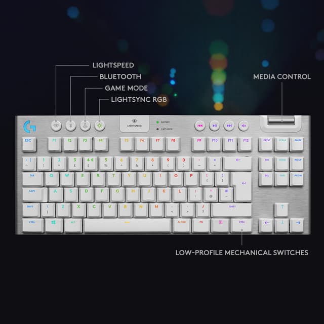 Logitech G915 Lightspeed tenkeyless trådløst gamingtastatur (hvid)