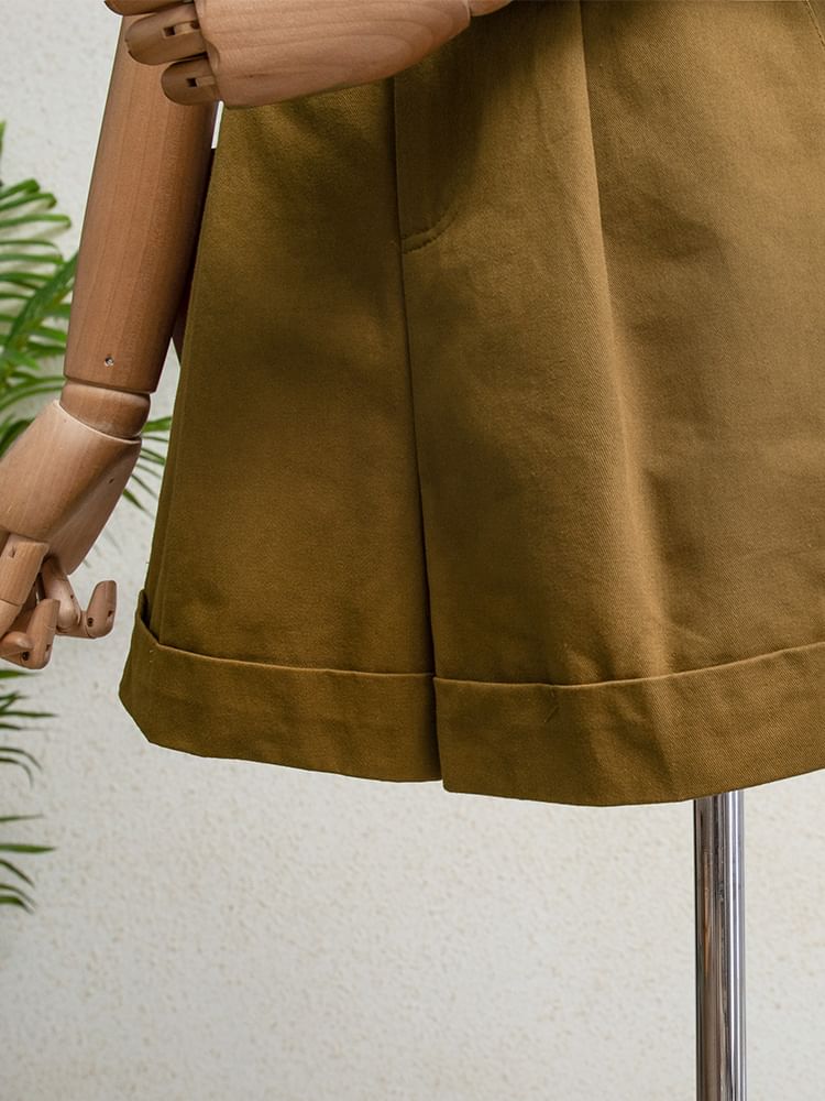 Rusutsu - Hoge taille, effen shorts met opgerolde zoom