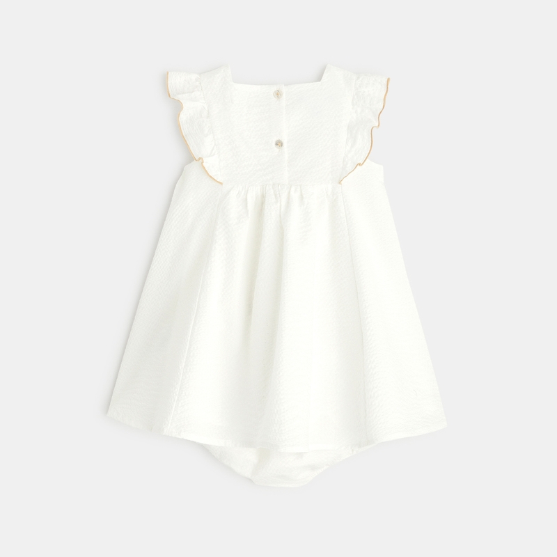 Robe chic gaufrée brillante et bloomer blanche bébé fille
