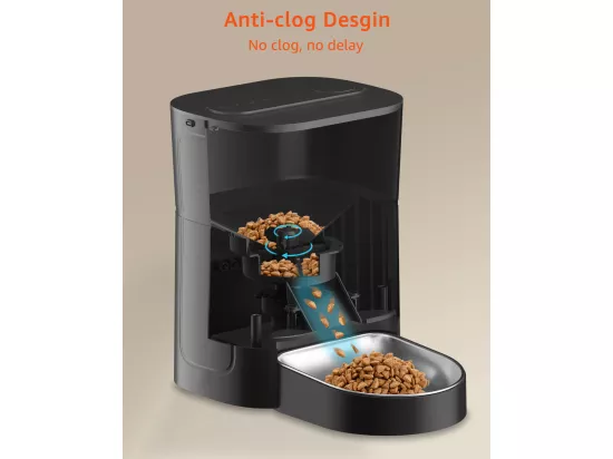 3L Distributeur de Croquettes pour Chat et Chien Noir Distributeur Automatique de Nourriture avec Bol en Acier Inoxydable 6 Repas par Jour