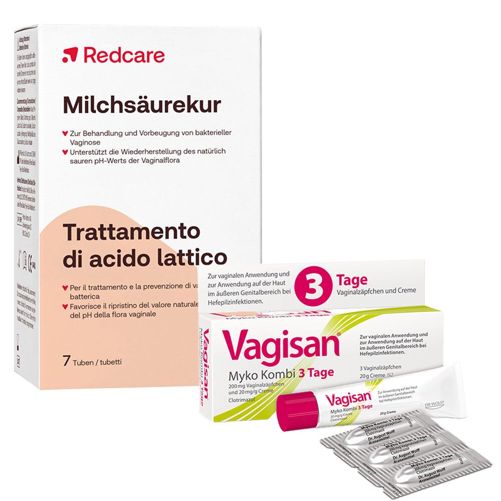 Vagisan Myko Kombi 3 Tage: Vaginalzäpfchen und Creme zur Behandlung von Scheidenpilz + Redcare Milchsäurekur