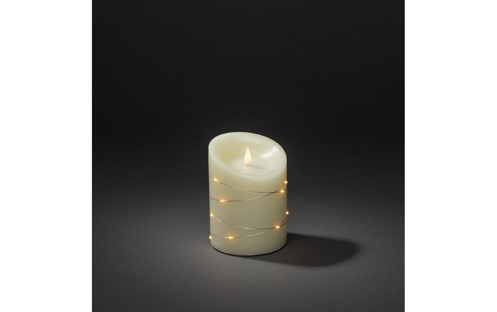Echtwachskerze, 10 cm x 14 cm, CremeweissKerze aus Echtwachs mit LED Leuchte