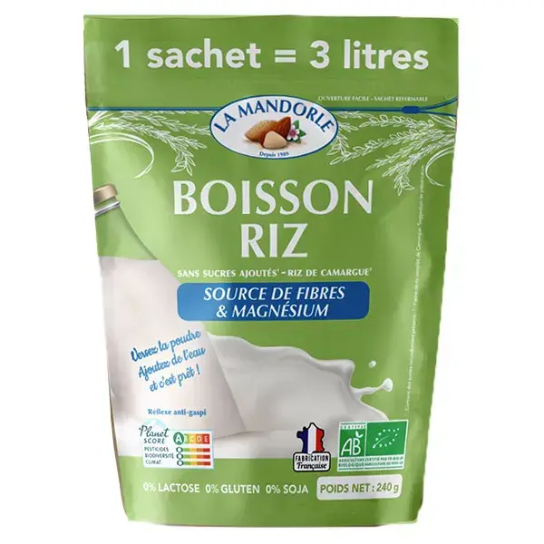 Bebida vegetal em pó de arroz orgânico La Mandorle 240g