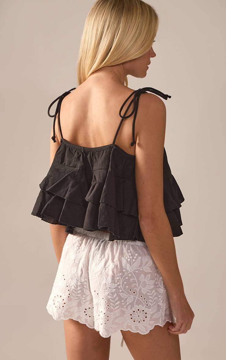 Blanc Short En Coton Broderie Anglaise Avec Cordon De Serrage