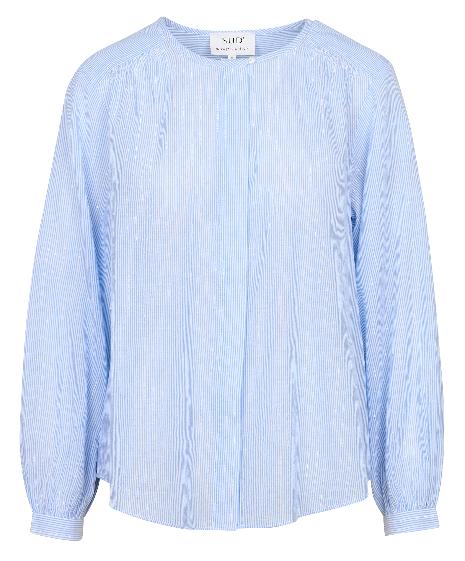 CHARLINIE - Blouse col rond rayée en coton mélangé | Bleu