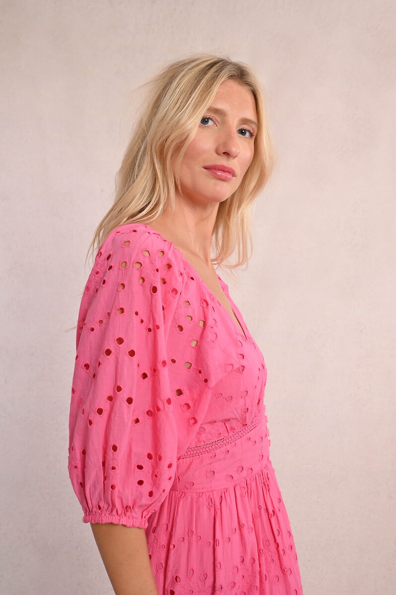 MOLLY BRACKEN<br>Vestido maxi bordado com mangas curtas