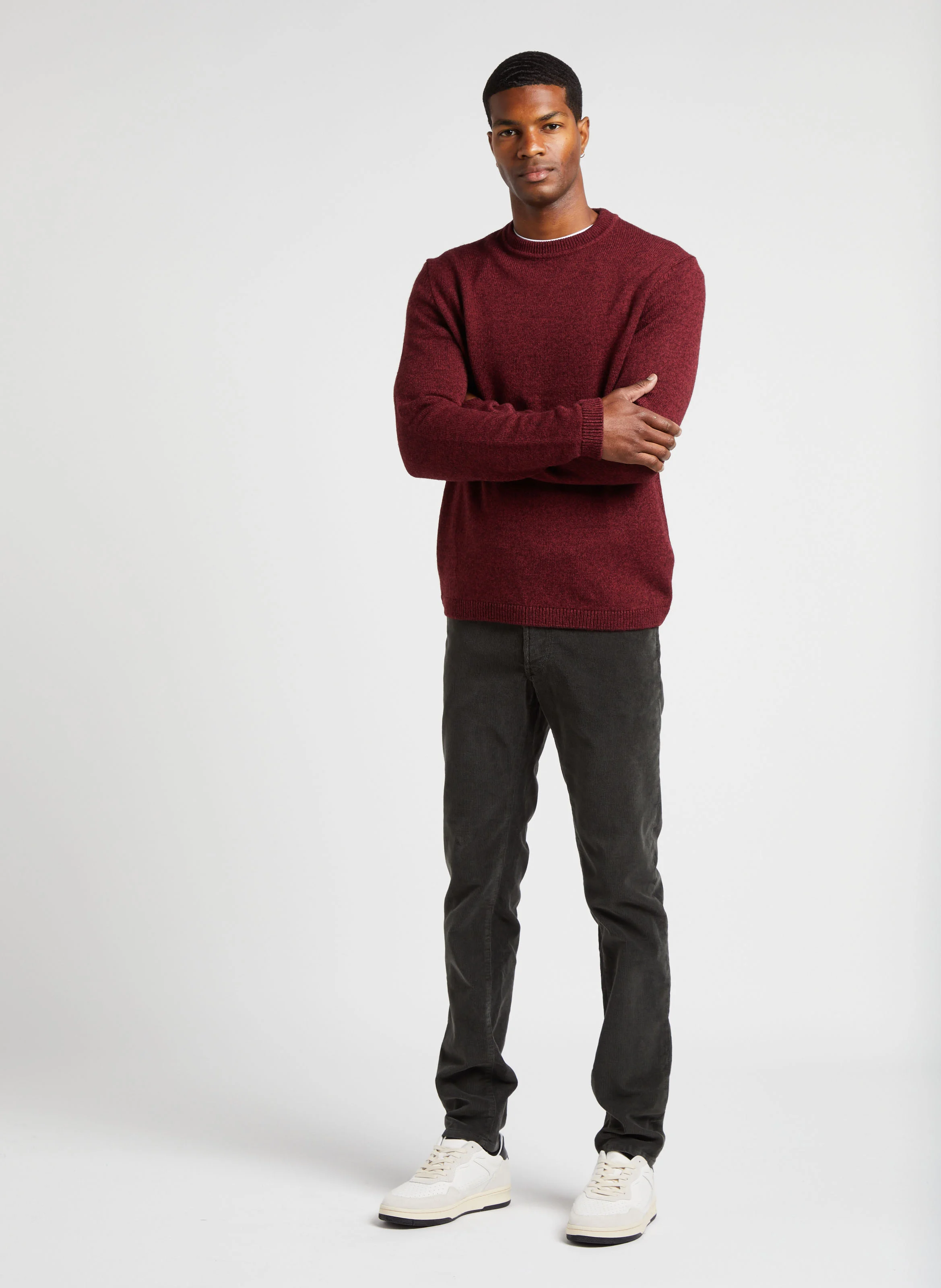 Pull col rond en maille duveteuse| Rouge