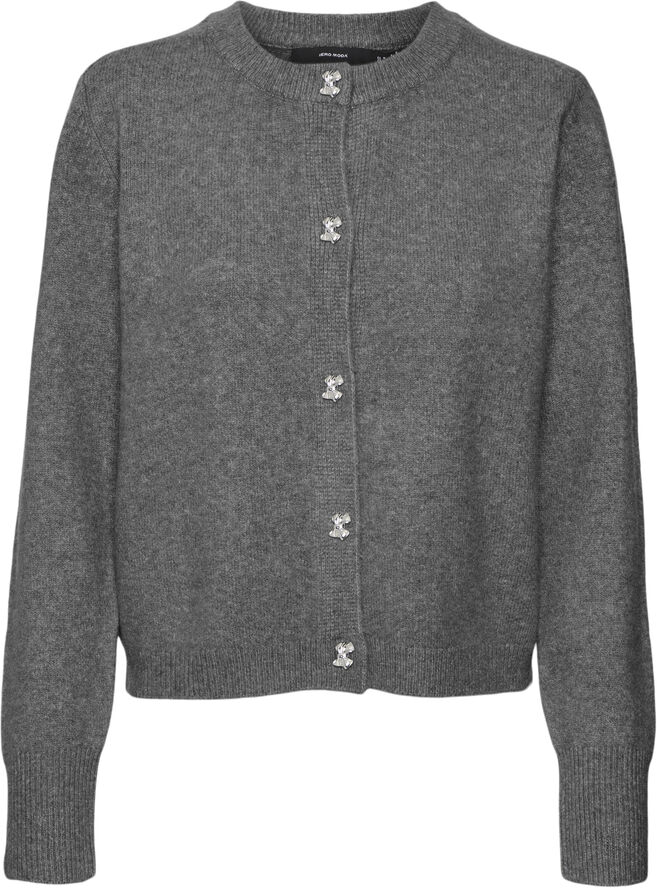 Vero Moda VMFIONA LS SHORT BUTTON CARDIGAN GA Medium grey melange/melange w. bow