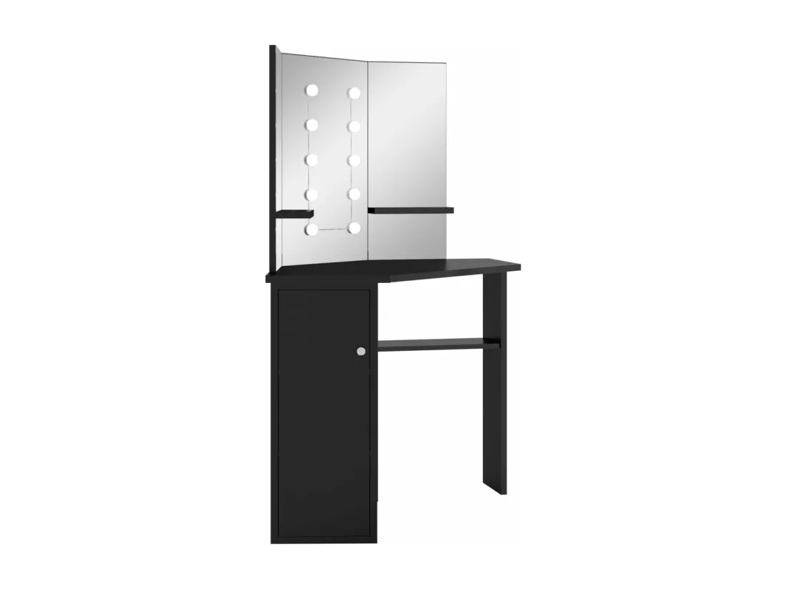 Coiffeuse d'angle avec LED Noir 111x54x141,5 cm
